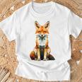 キツネ アニマル柄 グラフィック ポートレート イラスト 幾何学 キツネ Tシャツ 高齢者への贈り物