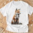 キツネ アニマル柄 モチーフ 抽象 イラスト 描画 狐 Tシャツ 高齢者への贈り物