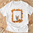 キツネ アニマル柄 モチーフ 紅葉 イラスト 自然 狐 Tシャツ 高齢者への贈り物