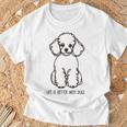トイ プードル シルエット ラインアート 犬がいると人生はもっと楽しい デザイン Tシャツ 高齢者への贈り物