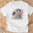 日本 浮世絵 観音菩薩 竜 桜 波 バックプリント 長袖tシャツ Tシャツ 高齢者への贈り物