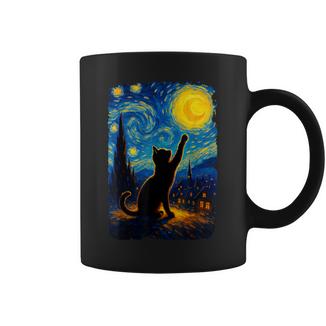Black Cat Starry Night Van Gogh Cat Cat Mom Cat Dad Coffee Mug - Monsterry