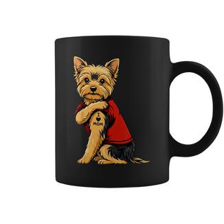 Yorkie Featuring Tattooed Yorkshire Terrier I Love Mom Coffee Mug - Monsterry