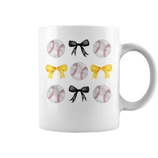 Baseballs Black & Yellow Bows Ball Mom School Pride Coffee Mug - Monsterry
