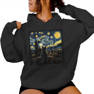 Cat Starry Night Van Gogh Cat For Cat Lover Cat Mom Cat Dad Women Hoodie - Monsterry