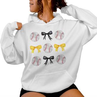 Baseballs Black & Yellow Bows Ball Mom School Pride Women Hoodie - Monsterry