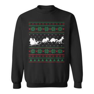Dinosaur Santa Sleigh Ugly Christmas Sweater Sweatshirt | Mazezy