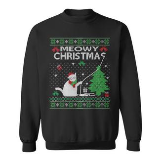 Meowy Christmas Cats Xmas Cute Cat Lover Ugly Sweater Sweatshirt | Mazezy