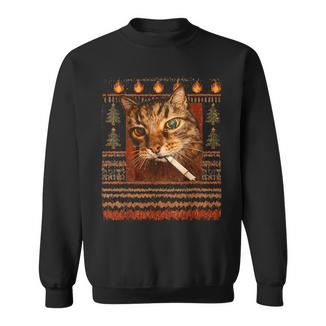 Smoking Cat Meme Christmas Ugly Sweatshirt | Mazezy