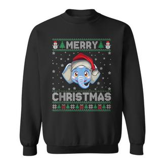 Merry Christmas 2025 Elephant Santa Hat Ugly Xmas Sweatshirt | Mazezy
