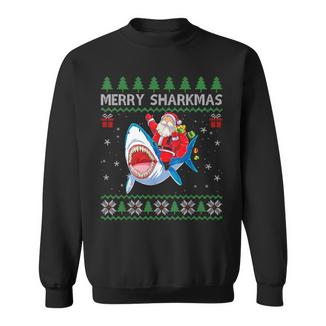 Merry Sharkmas Santa Claus Ride Shark Christmas Ugly Sweater Sweatshirt Unisex | Mazezy