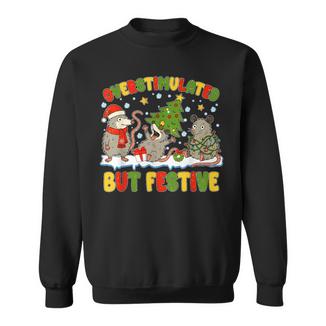 Overstimulated But Festive Opossum Ugly Sweater Christmas Sweatshirt - Thegiftio