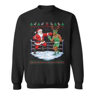 Santa Boxing Christmas Reindeer Ugly Sweater Sweatshirt Unisex | Mazezy