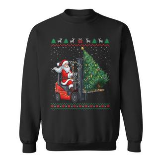 Santa Driving Forklift Christmas Ugly Sweater Sweatshirt Unisex | Mazezy