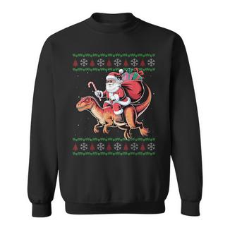Santa Riding Dinosaur Animal Ugly Christmas Sweater Sweatshirt Unisex | Mazezy