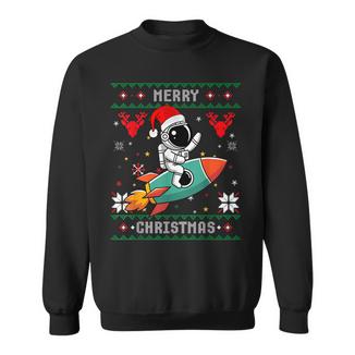 Ugly Christmas Astronaut Riding Rocket Santa Hat Tree Sweatshirt - Monsterry