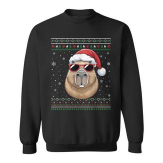 Ugly Christmas Capybara Wearing Sunglass Santa Animal Lover Sweatshirt Unisex | Mazezy