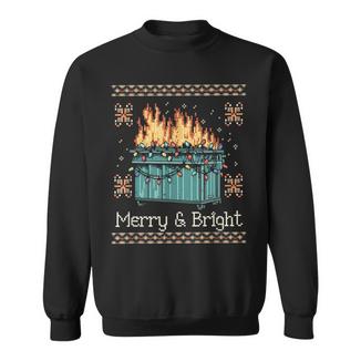 Ugly Christmas Sweater Dumpster Fire Merry And Bright Sweatshirt - Thegiftio