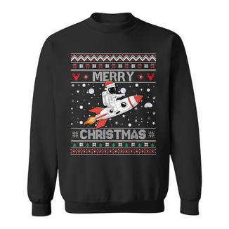 Ugly Merry Christmas Astronaut Riding Rocket Santa Hat Tree Sweatshirt Unisex | Mazezy