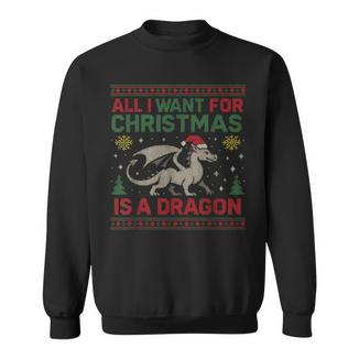 All I Want For Christmas Is A Dragon & Books Ugly Sweater Sweatshirt - Monsterry