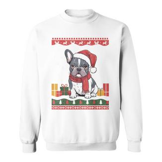 French Bulldog Santa Hat Frenchie Dog Ugly Christmas Sweater Sweatshirt - Monsterry