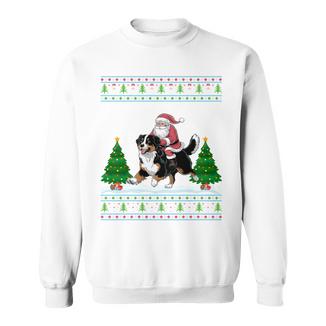 Ugly Xmas Tree Santa Riding Bernese Mountain Dog Christmas Sweatshirt | Mazezy