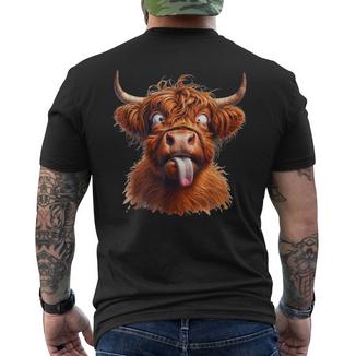 Highland Kuh Tiermotiv Lustiges Hochlandrind Kuhmotiv T-Shirt mit Rückendruck - Geschenkecke