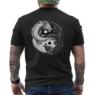 Yin Und Yang Chinesischer Dracheintage Drachen Japanisch T-Shirt mit Rückendruck - Geschenkecke