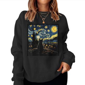 Cat Starry Night Van Gogh Cat For Cat Lover Cat Mom Cat Dad Women Sweatshirt - Monsterry