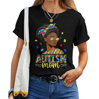 Black Afro Autism Mom American Autism Awareness Month Women T-shirt - Thegiftio