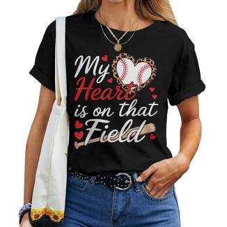 My Heart Is On That Field Cute Baseball Mom Baseball Grandma Women T-shirt - Thegiftio