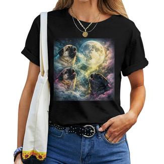 Vintage Pug Youth Life Dad Mom Retro Dog Howling Moon Women T-shirt - Thegiftio