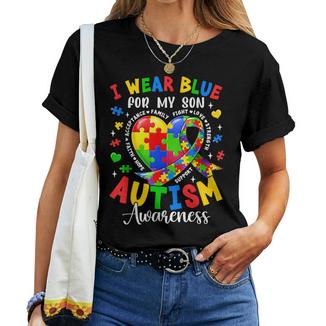 I Wear Blue For My Son Autism Awareness For Autism Mom Women T-shirt - Thegiftio