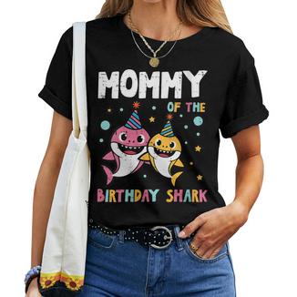 Women's Mommy Of Birthday Shark Bday Party Family Matching Mom Women Women T-shirt - Thegiftio