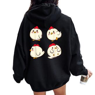 Chicken Chickens Cute Kawaii Anime Kawaii Japan レディース オーバーサイズ パーカー バックプリント - Kawaiitshirt