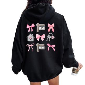 Cute Realtor Bow Coquette Real Estate Agent Woman Mother Day Women Oversized Hoodie Back Print | Mazezy
