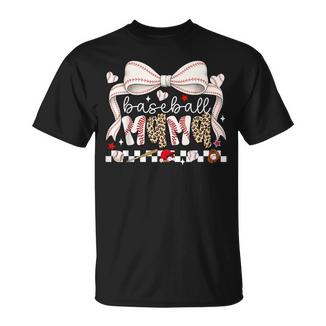 Baseball Mama Game Day Leopard Bow Cute Sports Mother Season T-Shirt | Mazezy