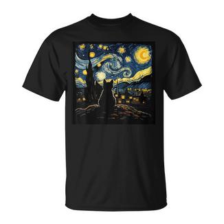 Cat Starry Night Van Gogh Cat For Cat Lover Cat Mom Cat Dad T-Shirt - Monsterry