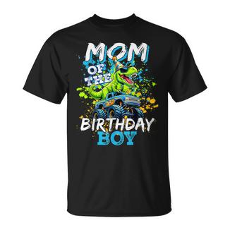 Mom Of The Birthday Boy Monster Truck Dinosaur Bdayt Rex T-Shirt - Monsterry