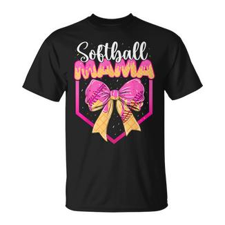 Softball Mom Drip Ice Cream Drip Sprinkle Mama Bow T-Shirt - Thegiftio
