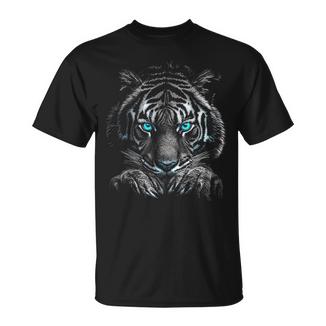 Tigerporträt Tierliebhaber-Grafik Mit Blauen Augen Motiv Tiger T-Shirt - Geschenkecke