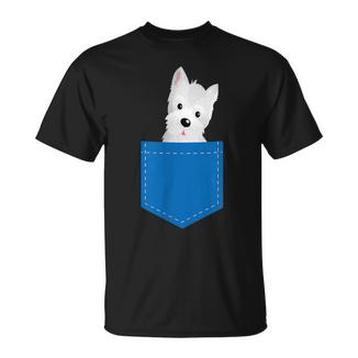 ポケットに犬のウェスティ犬テリアフロントポケット胸 Tシャツ - Kawaiitshirt