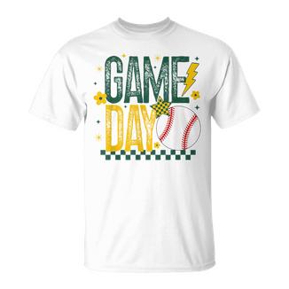 Game Day Baseball Ball Mom School Pride Green & Gold T-Shirt - Thegiftio