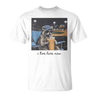 I Live Ballfield Now Cute Raccoon Baseball Softball Mom T-Shirt - Monsterry