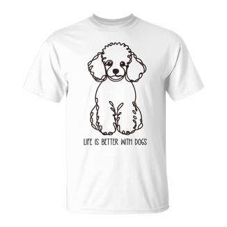 トイ プードル シルエット ラインアート 犬がいると人生はもっと楽しい デザイン Tシャツ - Kawaiitshirt