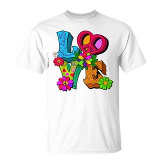 明るくカラフルな愛と平和 ピースサイン フラワートップ Tシャツ - Kawaiitshirt